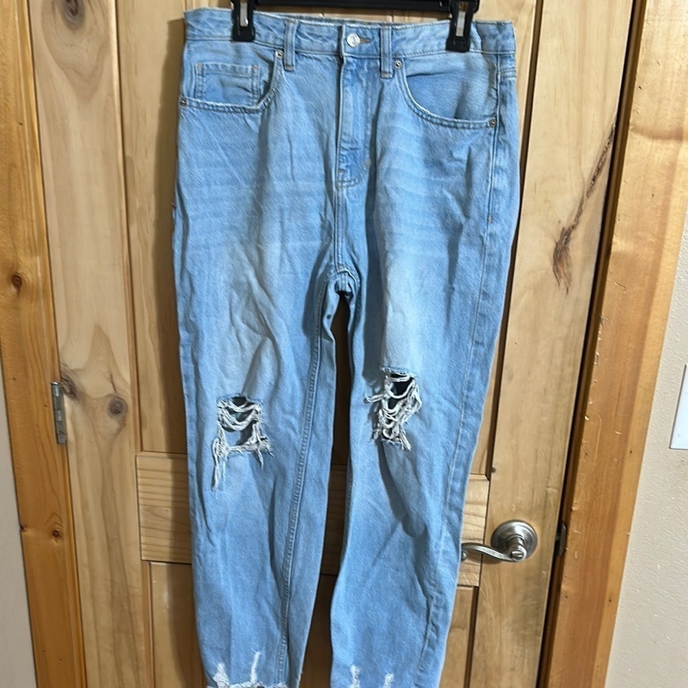 Muselook Distressed Light Blue Women's High Rise Distressed Mom Jeans